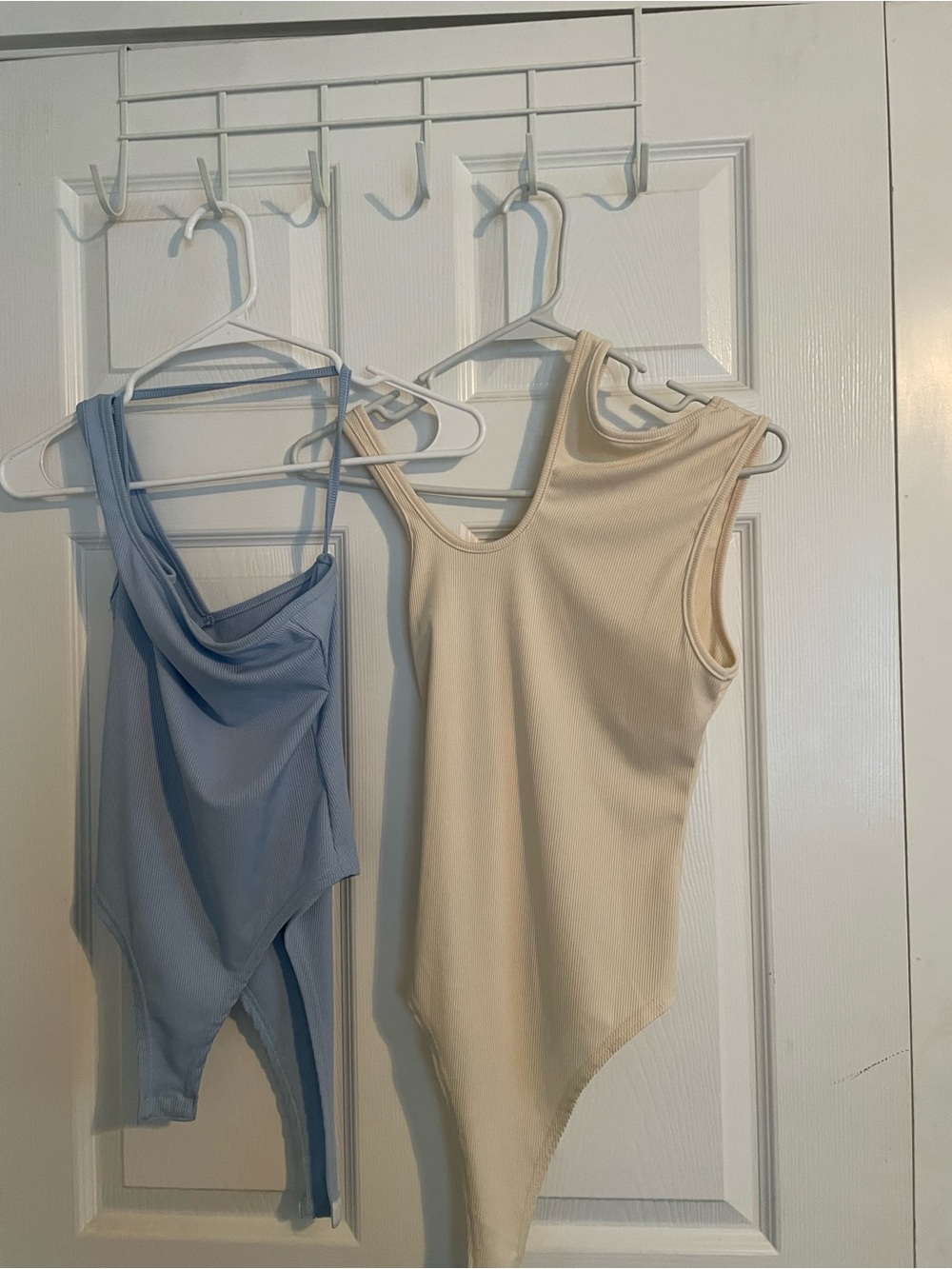 Cream and Light Blue Women's Ribbed Tank Bodysuits